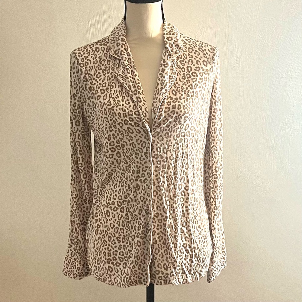 Nordstom Leopard Print 2-Piece Pajama Set Long Sleeve Sz S